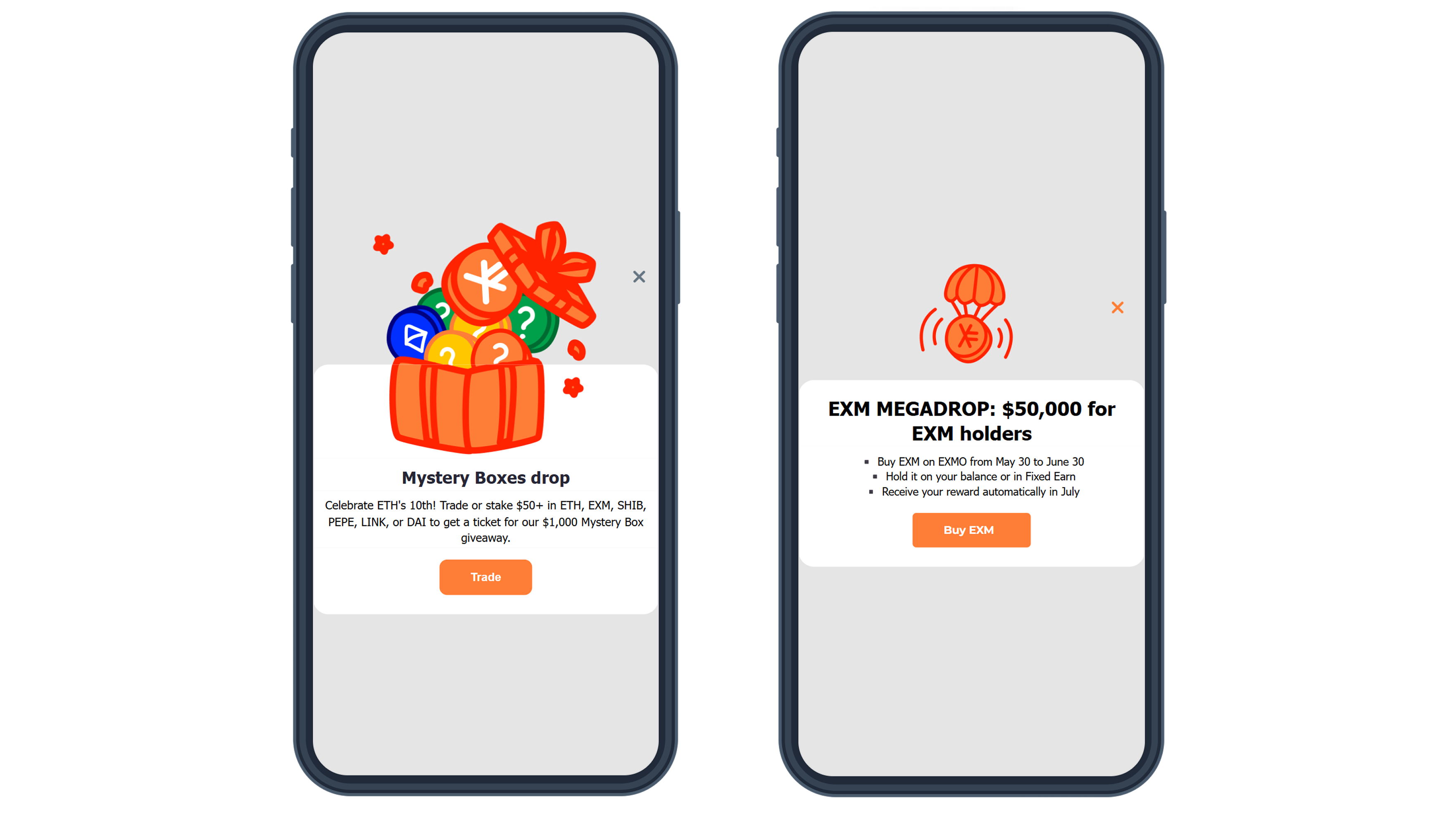 Promotional in-app messages - fintech crypto app EXMO